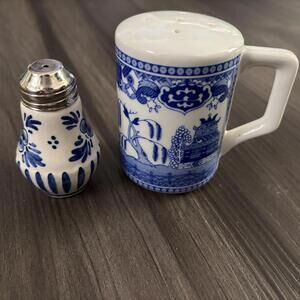 Japanese Vintage Willow Bird Blue w/ Handle & Delftware Dutch Mini Salt Shaker